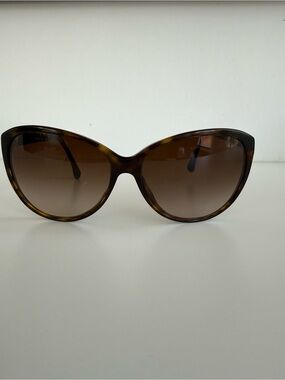 Chanel 5225 Tortoise Cat Eye Sunglasses with Quilted CC Leather Arms — With Case